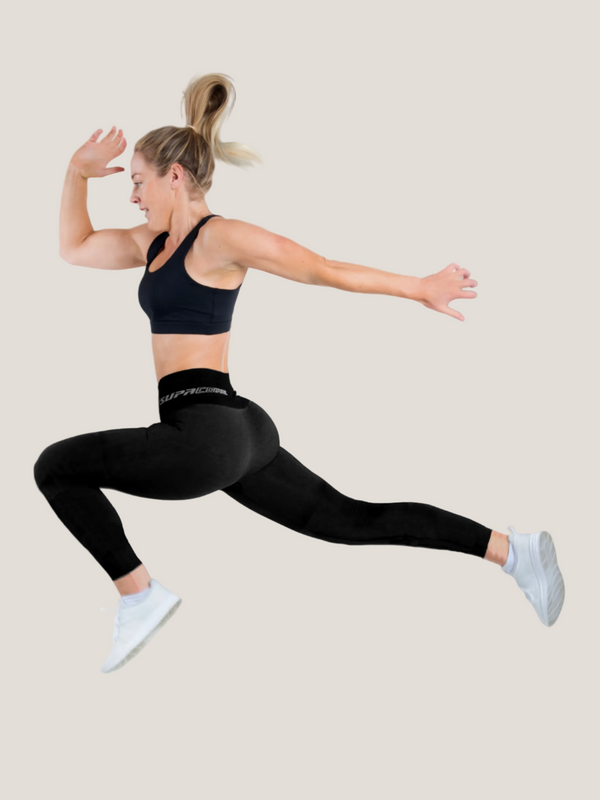 Patentierte Coretech® Kathy Bodymapping 7/8 Power-Laufleggings mit Tasche – Schwarz