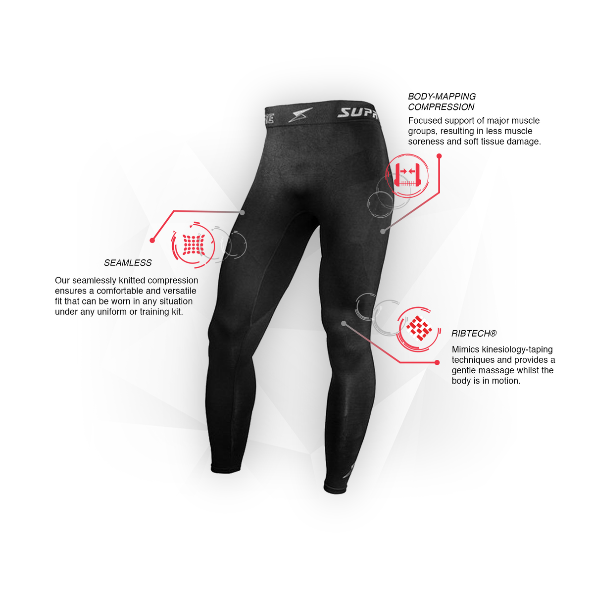 Mens Recovery Compression Tights Leggings Black Core Support