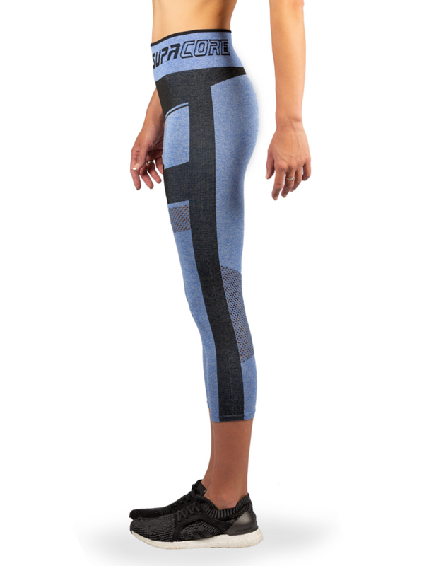 Legging capri de compression en mesh pour femme - Bleu