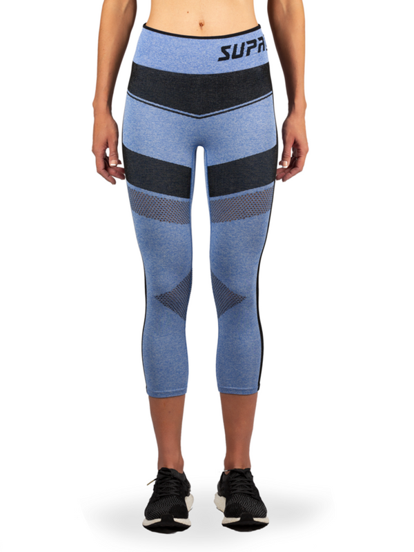 Legging capri de compression en mesh pour femme - Bleu