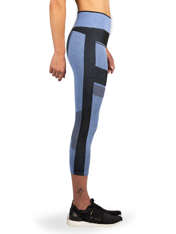 Legging capri de compression en mesh pour femme - Bleu