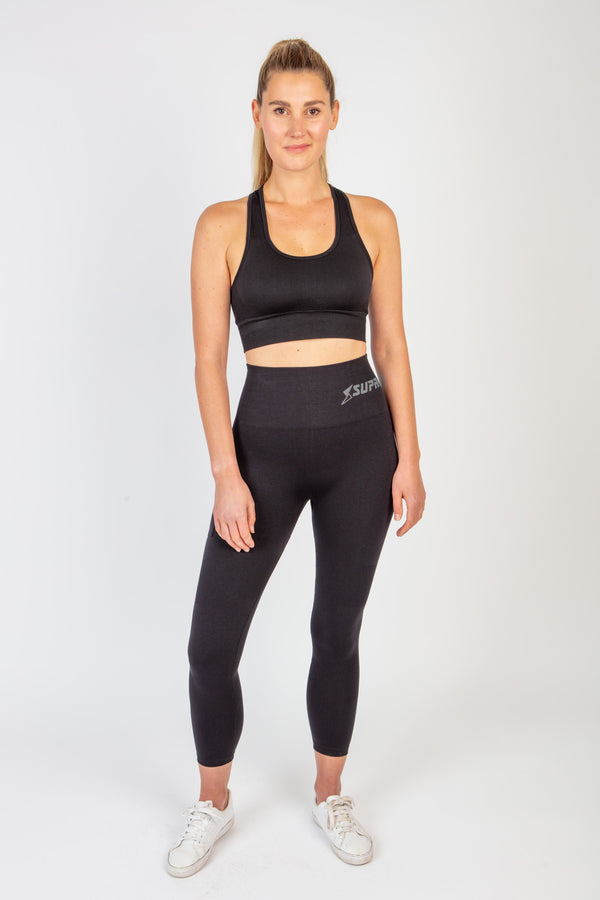 Patented Coretech® Kathy body mapped 7/8 power running leggings with Pocket -Black