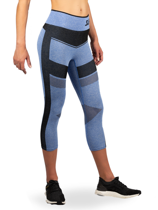 Legging capri de compression en mesh pour femme - Bleu