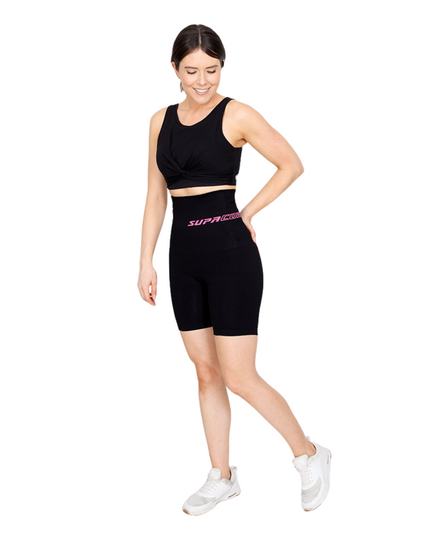 Womens Black High Waisted Compression Shorts, For abdominal separation –  Supacore