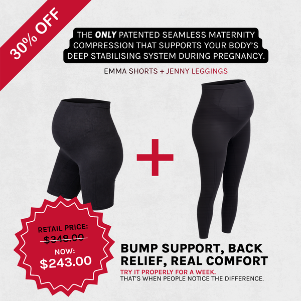 PATENTED EMMA PRENATAL SHORT AND JENNY PRENATAL LEGGING