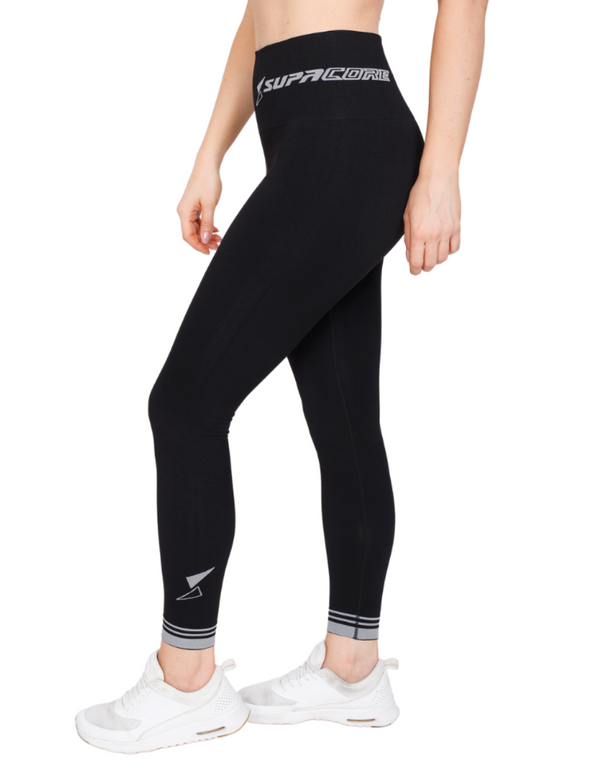 Blue Womens postpartum Compression Tights, Black/blue High waisted