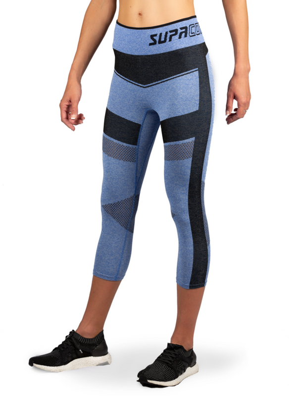 Legging capri de compression en mesh pour femme - Bleu