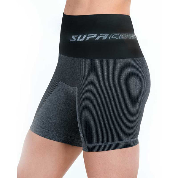 Patented Women's CORETECH® Injury Recovery and Postpartum Compression Shorts  (Black with Grey Waistband)